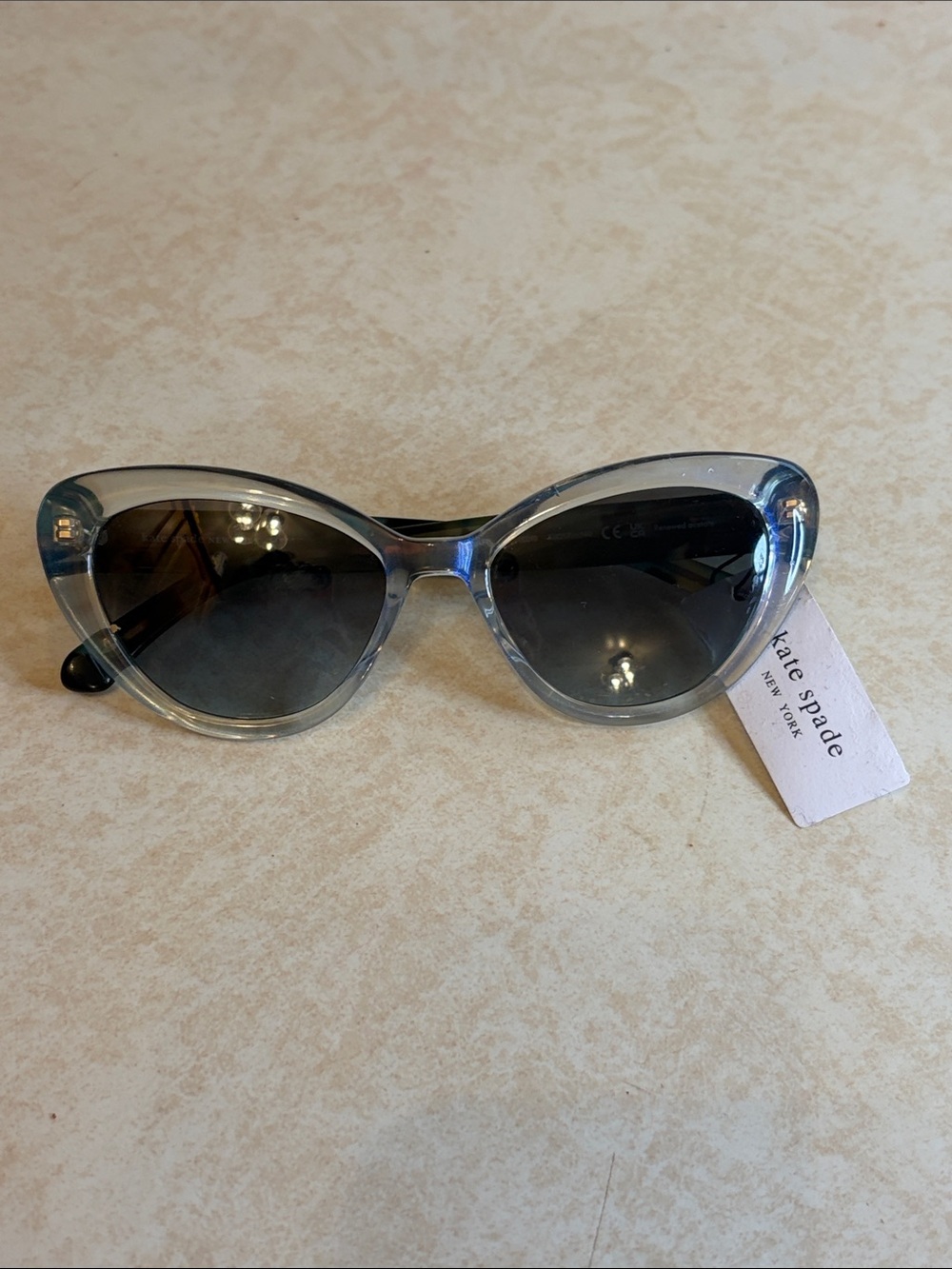 NWT Kate Spade New York Cat Eye Sunglasses Clear Gray Blue Tortoise